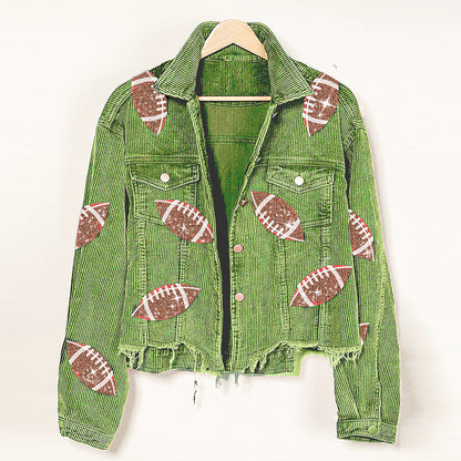 Veste en velours côtelé à la mode, veste de Baseball imprimée Rugby, hauts d'automne et d'hiver pour femmes