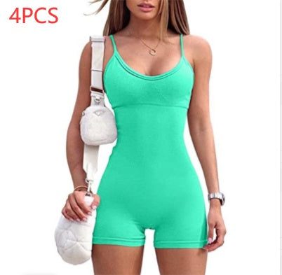 Spaghetti Strap Shorts Jumpsuit Sport Yoga Träning Tight Romper Dammode Fitness Sportkläder