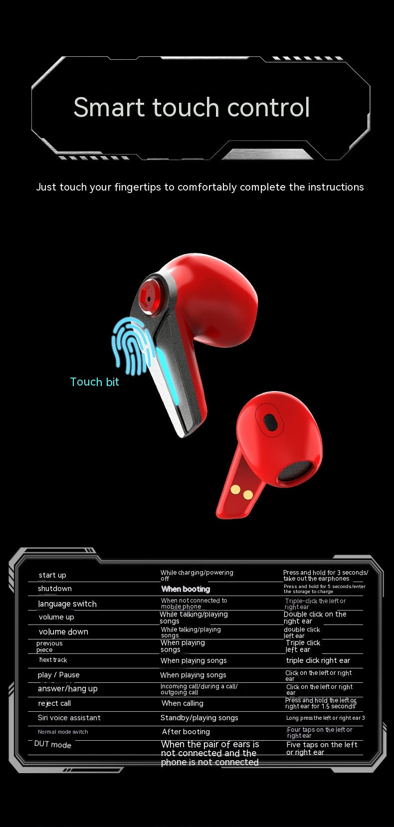 Bluetooth Headset Mecha Wind True Wireless High Sound Quality Zinc Alloy Pressure Relief Half In-ear