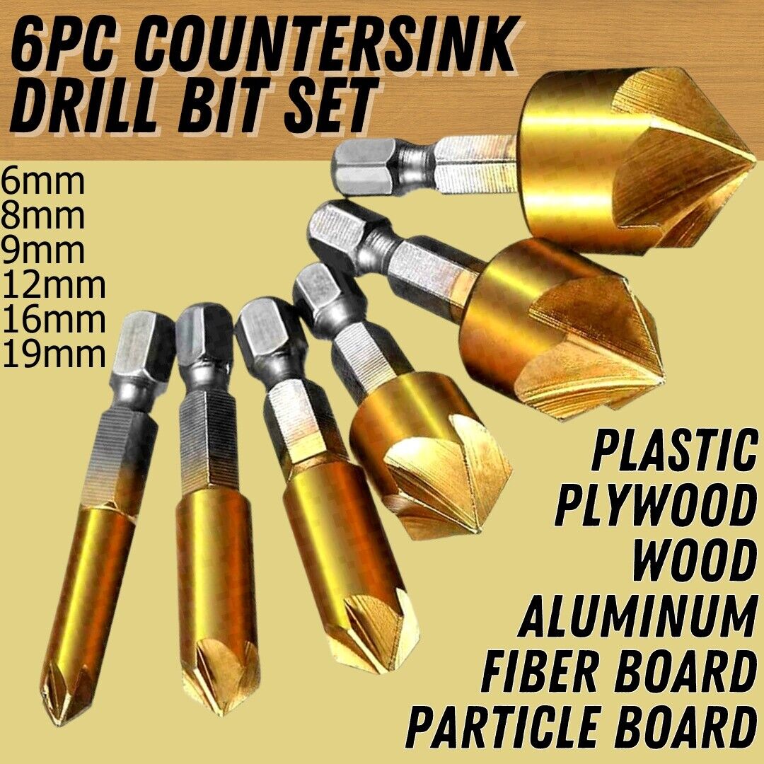 6Pcs Countersink Drill Bit Set 1 4 Hex Shank HSS Woodworking Pilot Screw Holes