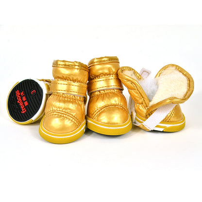 PU Mirror Leather Warm Pet Dog Shoes In Winter