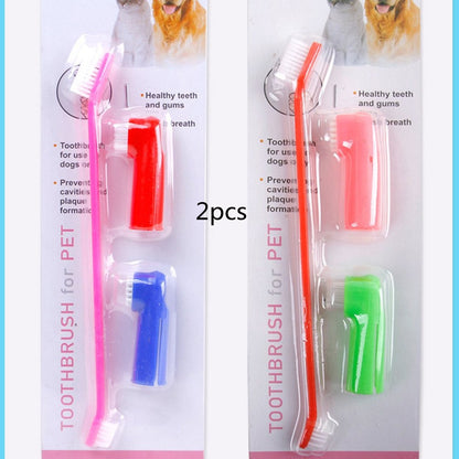 Double Head Toothbrush  Soft Pet Finger Toothbrush Set Pets Dogs Cats Teeth Care Cleaning Brush Pets Grooming Tools