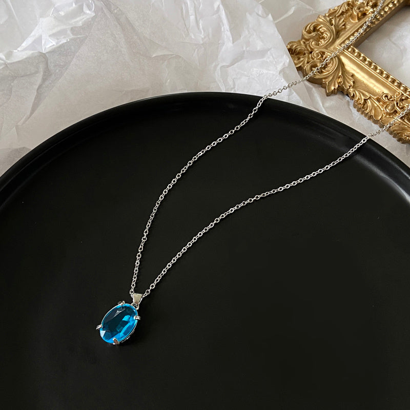 Chic Blue Crystal Zircon Pendant halsband för kvinnor trendig enkel kedja halsband 2021 Mode smycken gåva s