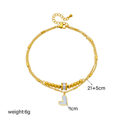 Modesmycken Boho Klassisk Kärlek Hjärta Fotledskedja Dubbelskiktad Kedja Armband Fotlänk Charm Tofs Benkedja På Fotkedja Kvinnor Festsmycken Accessoarer