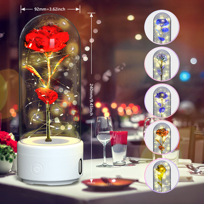 Creative 2 en 1 Rose Fleurs Lumière LED Et Haut-Parleur Bluetooth Cadeau De Saint Valentin Rose Lumineuse Veilleuse Ornement Dans Un Couvercle En Verre