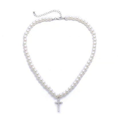 Fashion Pearl Cross Necklace For Men