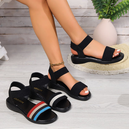 Women's Color-Block Elastic Fish Mouth Flat Sandals - Summer