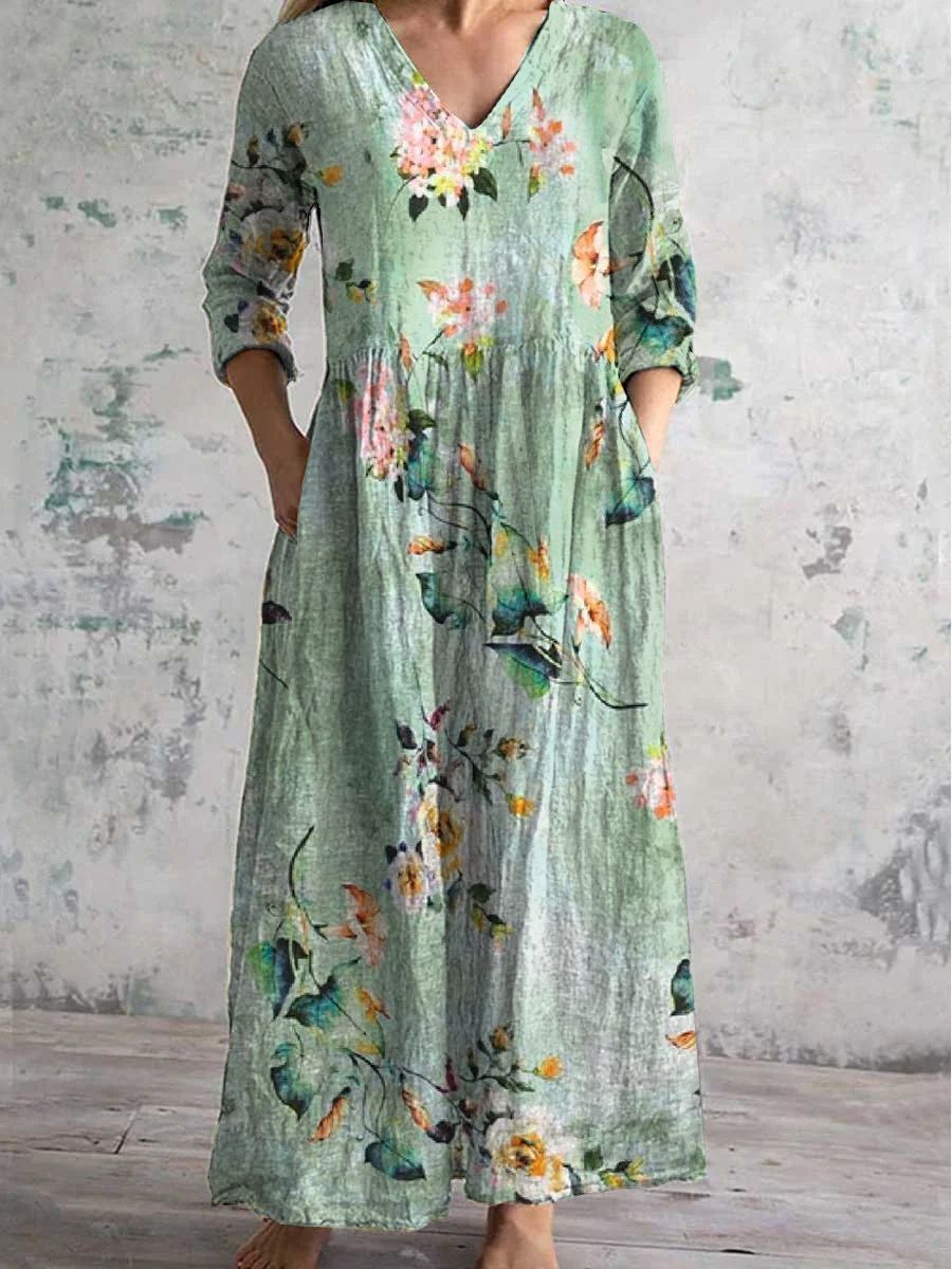 Casual Women's Fashion Floral Print Mid-length Dress
