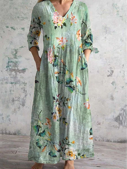 Casual Women's Fashion Floral Print Mid-length Dress