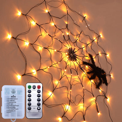 Halloween Led Spider Web String Light 5v Fjärrkontroll 8 Lägen Net Mesh Atmosfär Lampa utomhus inomhus Party Inredning led ljusa