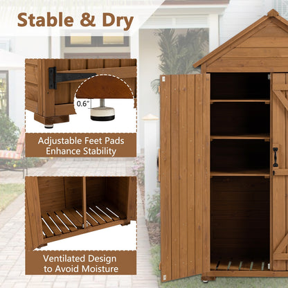 Outdoor Storage Cabinet - Garden Tool Shed, Wooden Closet With Shelves & Latch