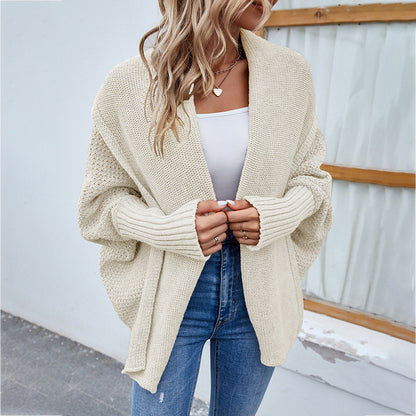 Nouveau pull tricoté ample couleur unie manches chauve-souris grand Cardigan à revers automne et hiver veste de mode pour les femmes vêtements