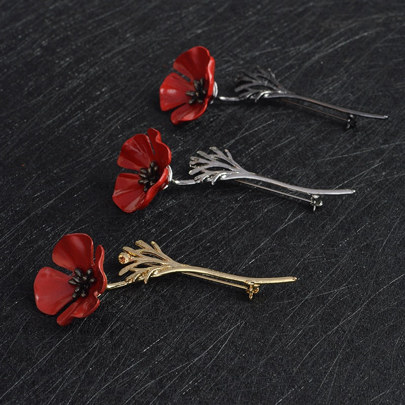 Broche fleur rouge