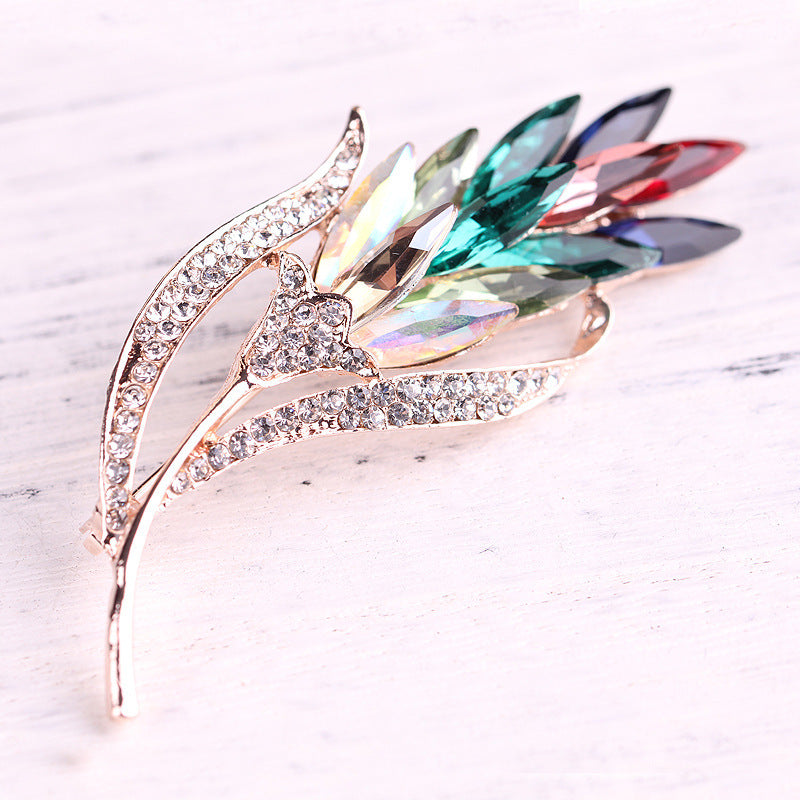 Crystal leaf brooch