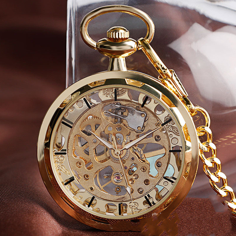 Hollow Roman Character Mechanical Pocket Watch