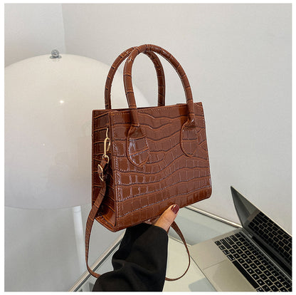 Women's Fashion Simple Solid Color Stone Pattern Crossbody Bag