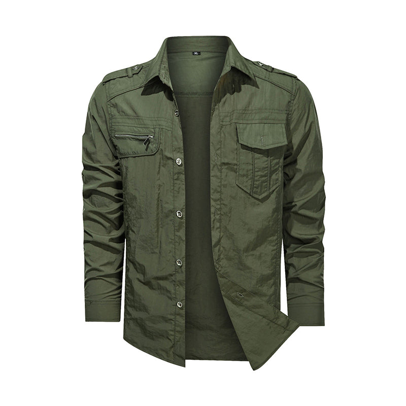 Herrskjorta Ytterkläder Militära tunna långärmade skjortor Snabbtorkande Solid Casual Fit Herrskjorta