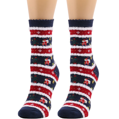 Nouvelles chaussettes européennes et américaines chaussettes de Noël chaussettes en peluche d'automne et d'hiver pour femmes chaussettes de Noël chaussettes pour femmes chaussettes mi-mollet chaussettes de Noël transfrontalières