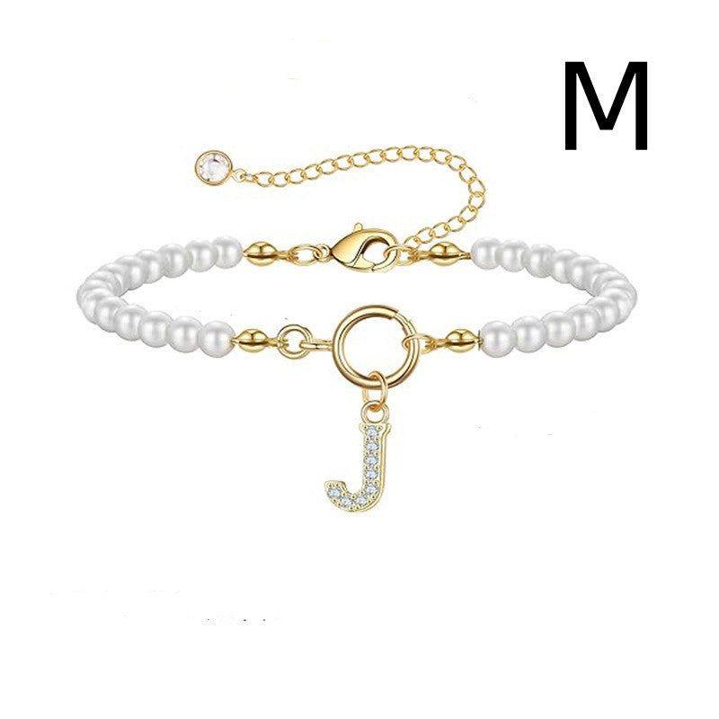 2024 Nytt Mode Toggle Lock Initial Armband Kvinnor AZ Bokstav Hänge 6mm Pärlarmband För Kvinnor Smycken Gåva