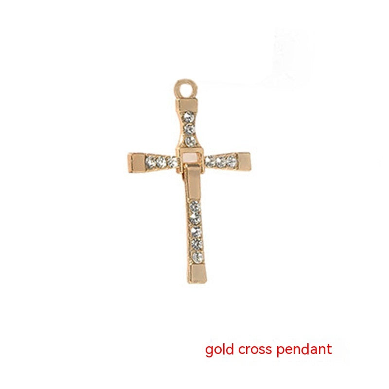 Cross-shape Necklace With Rhinestones Jewelry Men And Women