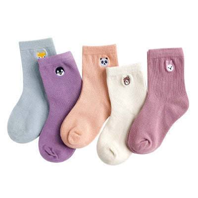 Embroidered striped baby socks cute animal baby cotton socks