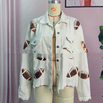 Veste en velours côtelé à la mode, veste de Baseball imprimée Rugby, hauts d'automne et d'hiver pour femmes