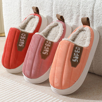 Striped Home Slippers Waterproof Thick-soled Non-slip Indoor Warm Plush Slippers Women Floor House Shoes Men Couple Autumn And Winter