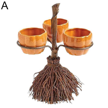 Halloween Broom Pumpkin Snack Bowl Rack Dekorationer Heminredning