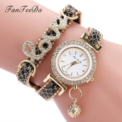 FanTeeDa Brand Dam Armband Klockor Damklocka Strass Klocka Dammode Klänning Armbandsur Relogio Feminino Present