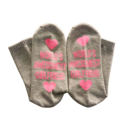 Chaussettes unisexes en coton pour hommes et femmes, chaussettes amusantes avec lettres imprimées, pour petit ami, petite amie, cadeau de saint valentin