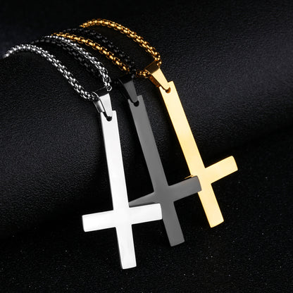 Collier homme croix inversée en acier inoxydable