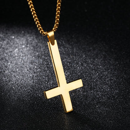 Collier homme croix inversée en acier inoxydable