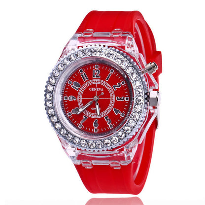 LED Luminous Watches Geneva Dam Quartz Watch Dam Dam Silikon Armband Klockor