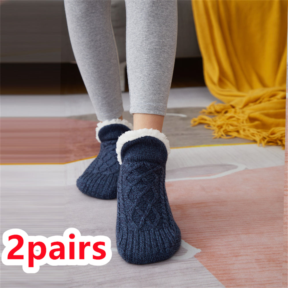 Chaussettes d'hiver en laine pour femmes, épaisses et chaudes, pour chambre à coucher, pantoufles pour hommes, chauffe-pieds antidérapants, chaussettes de neige