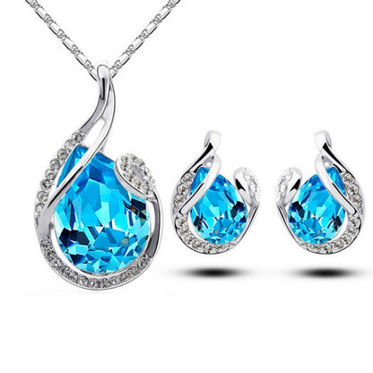 Valentine's Day Special: 3pcs Rhinestone Necklace Set With Earrings - Fashion Water-drop-shaped Jewelry For Women