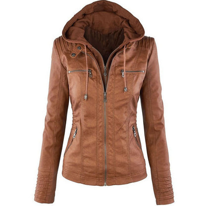 Europe Hot Removable Solid Leather Jacket Lapel Ms.