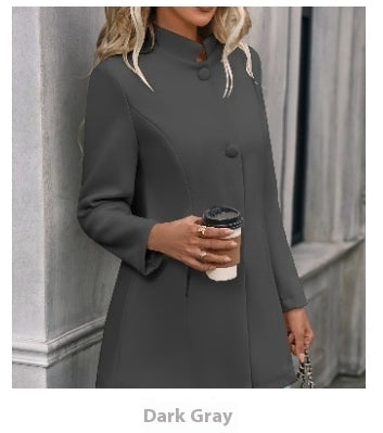 European And American New Fall And Winter Lapels Slim-fit Wool Solid Color Fashion Temperament Coat