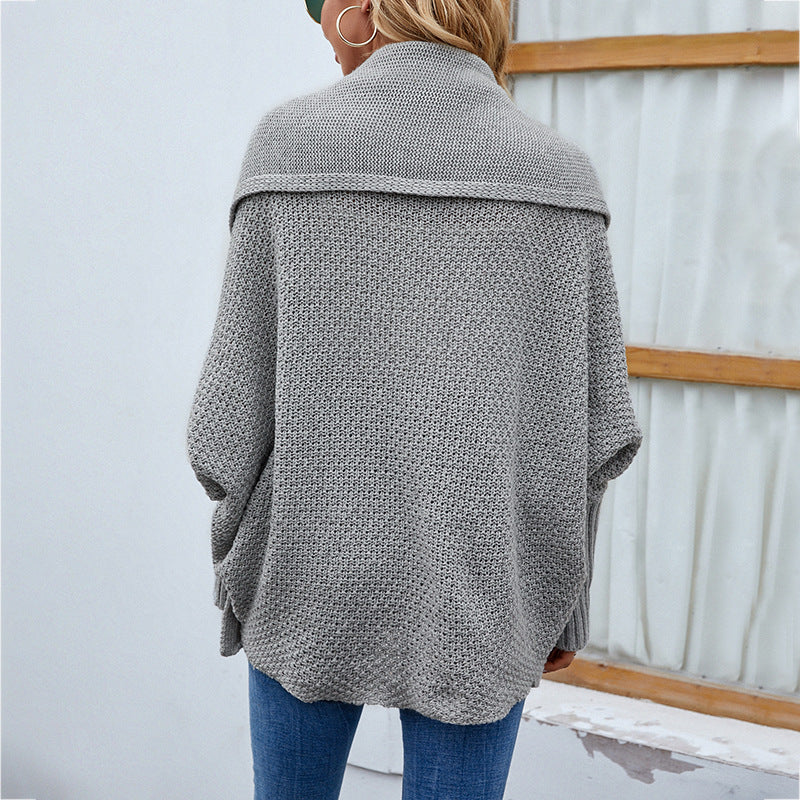 Nouveau pull tricoté ample couleur unie manches chauve-souris grand Cardigan à revers automne et hiver veste de mode pour les femmes vêtements