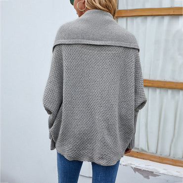Nouveau pull tricoté ample couleur unie manches chauve-souris grand Cardigan à revers automne et hiver veste de mode pour les femmes vêtements