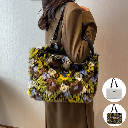 Sacs en peluche d'hiver pour femmes, sac à bandoulière à fleurs, sac à main