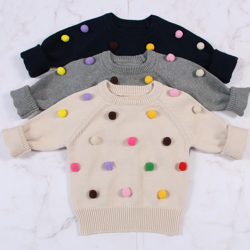 Cardigan flickor vinter Kids tröja bollar Design Baby stickade Cardigans Casual Toddler Pojkar Sweater Woolen Fleece Tjeja Tröjar