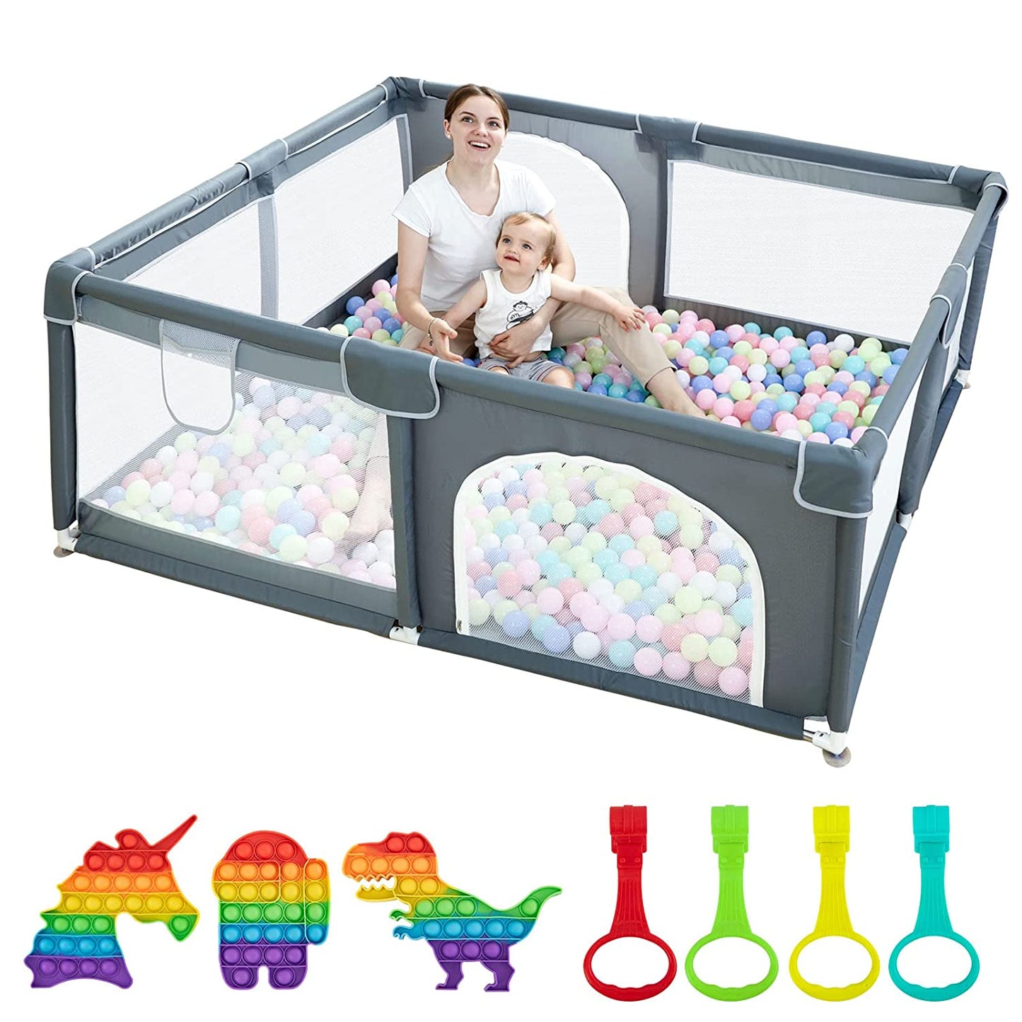 Parc de jeu pour bébés et tout-petits, cour de jeu pour bébé avec porte pour espace limité, clôture pour bébé 47x47x26 avec maille respirante, centre d'activités de sécurité intérieure et extérieure