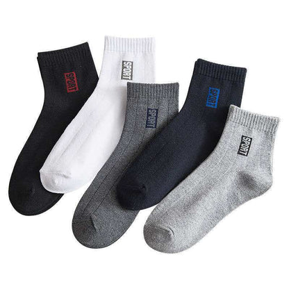 Ensemble de chaussettes respirantes pour hommes, 5 paires, en coton, mi-tube, absorbant la sueur, décontractées, tendance