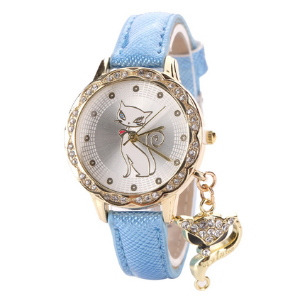 Mode mignon chat modèle montre bracelets horloge cadeau femmes fille montres de luxe diamant analogique en cuir Quartz montres