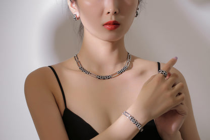 New Korean Style Diamond Earring Necklace Set - Elegant Design