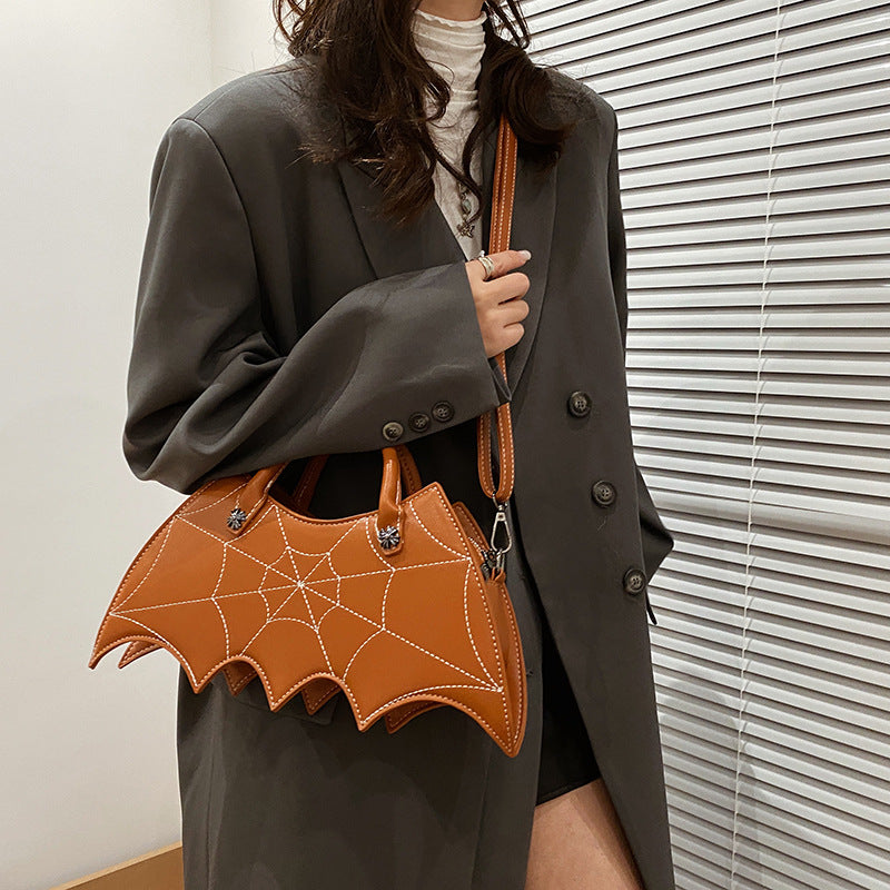 Halloween Spider Web Shape Axelväskor Personality Batgirl Tide Pu Handväskor Fashoin Messenger Crossbody Bag