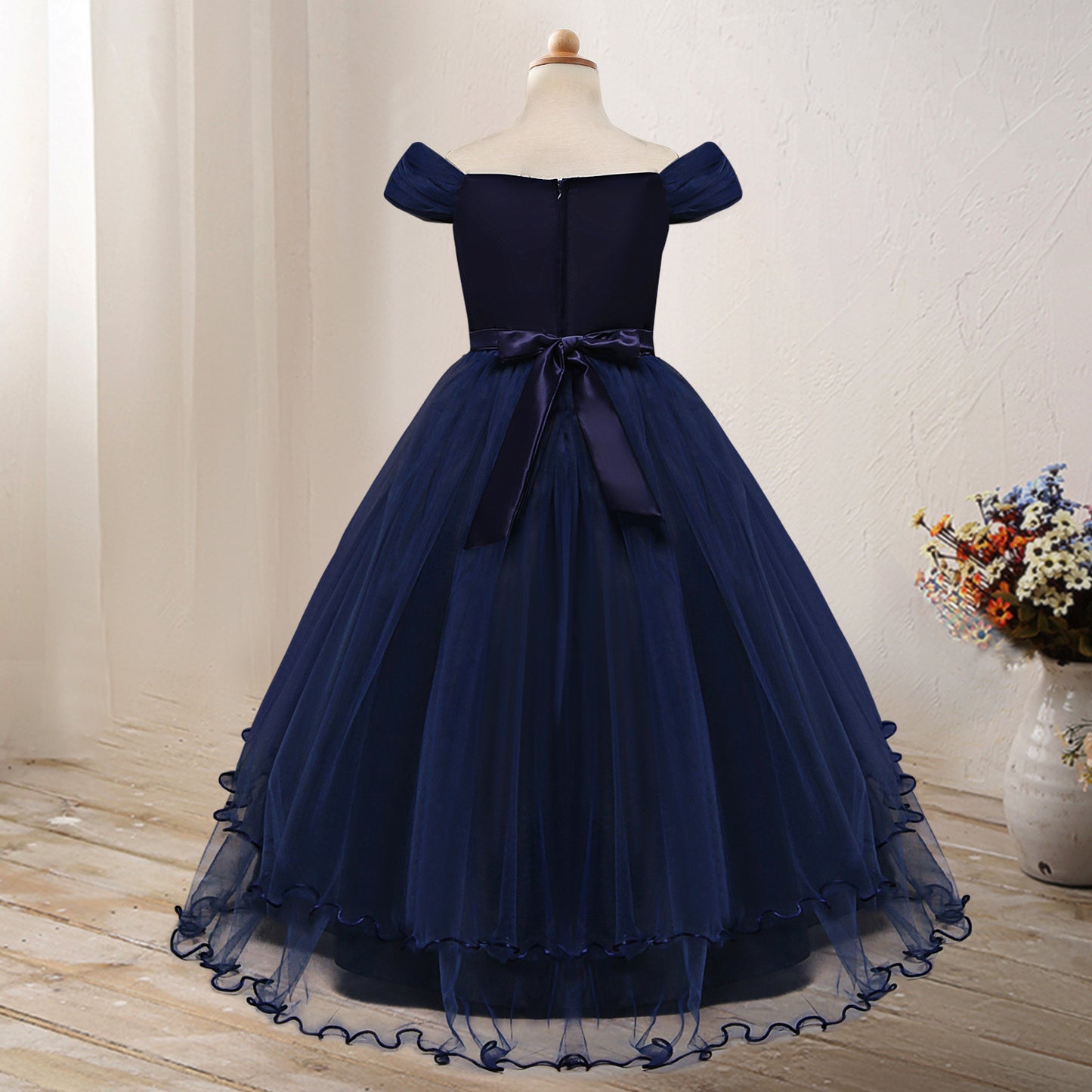 En-axel Princess Flower Dress Kostym