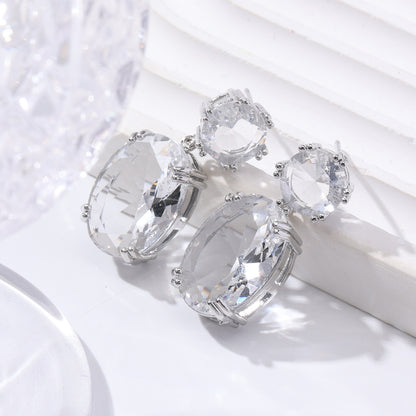 Ins Drop-shaped Rhinestones Earrings Creative Personality Alloy Oval Earrings