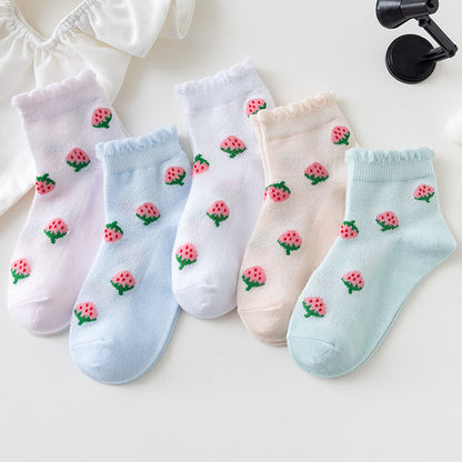 Chaussettes Fraises Chaussettes Fines Enfant Fille Tube Moyen