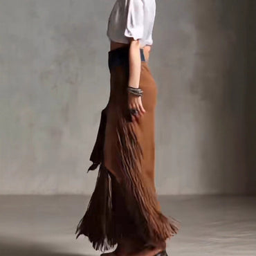 Chic Asymmetrical Tassel Suede Skirt